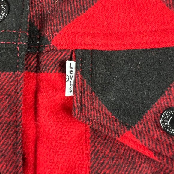 Levis Jacket Youth Large Red Buffalo Plaid Snap Button Sherpa Collar Long Sleeve - Picture 4 of 16